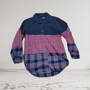 ​Missguided Mixed Media Plaid Flannel Button Down Shirt Top  Women's  Colorblock
